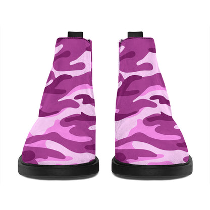 Pink Camouflage Print Flat Ankle Boots
