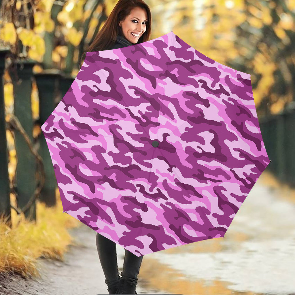 Pink Camouflage Print Foldable Umbrella