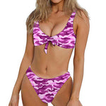 Pink Camouflage Print Front Bow Tie Bikini
