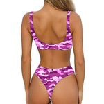 Pink Camouflage Print Front Bow Tie Bikini