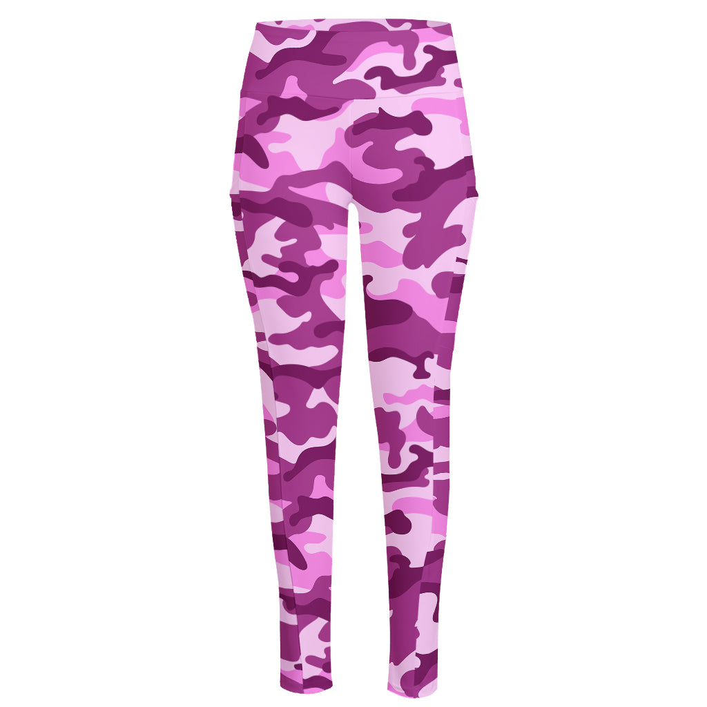 Pink Camouflage Print High-Waisted Pocket Leggings