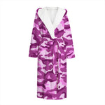 Pink Camouflage Print Hooded Bathrobe