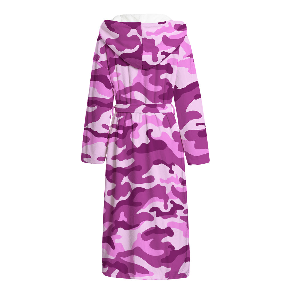 Pink Camouflage Print Hooded Bathrobe