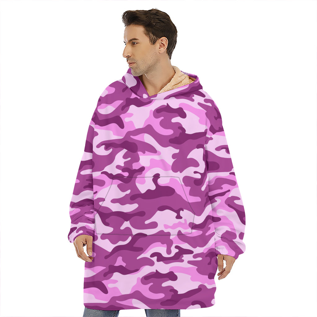 Pink Camouflage Print Hoodie Blanket