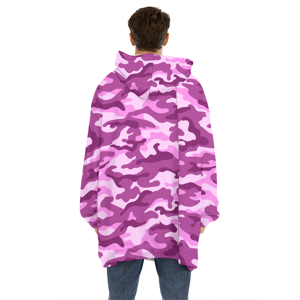 Pink Camouflage Print Hoodie Blanket