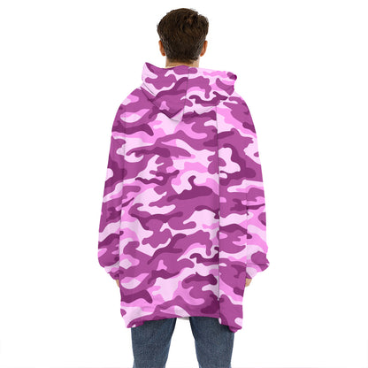 Pink Camouflage Print Hoodie Blanket