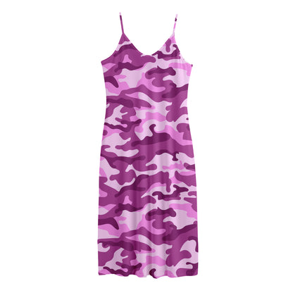 Pink Camouflage Print Jersey Midi Cami Dress
