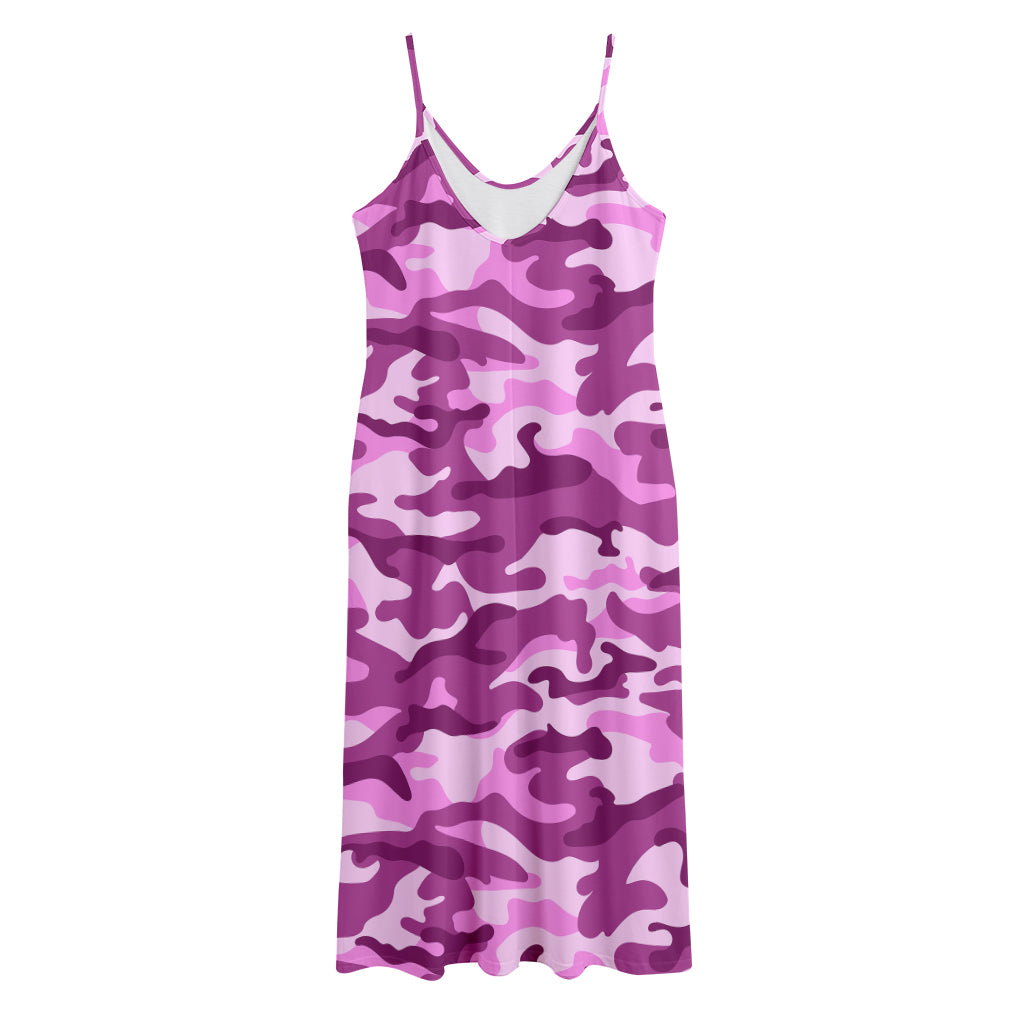 Pink Camouflage Print Jersey Midi Cami Dress
