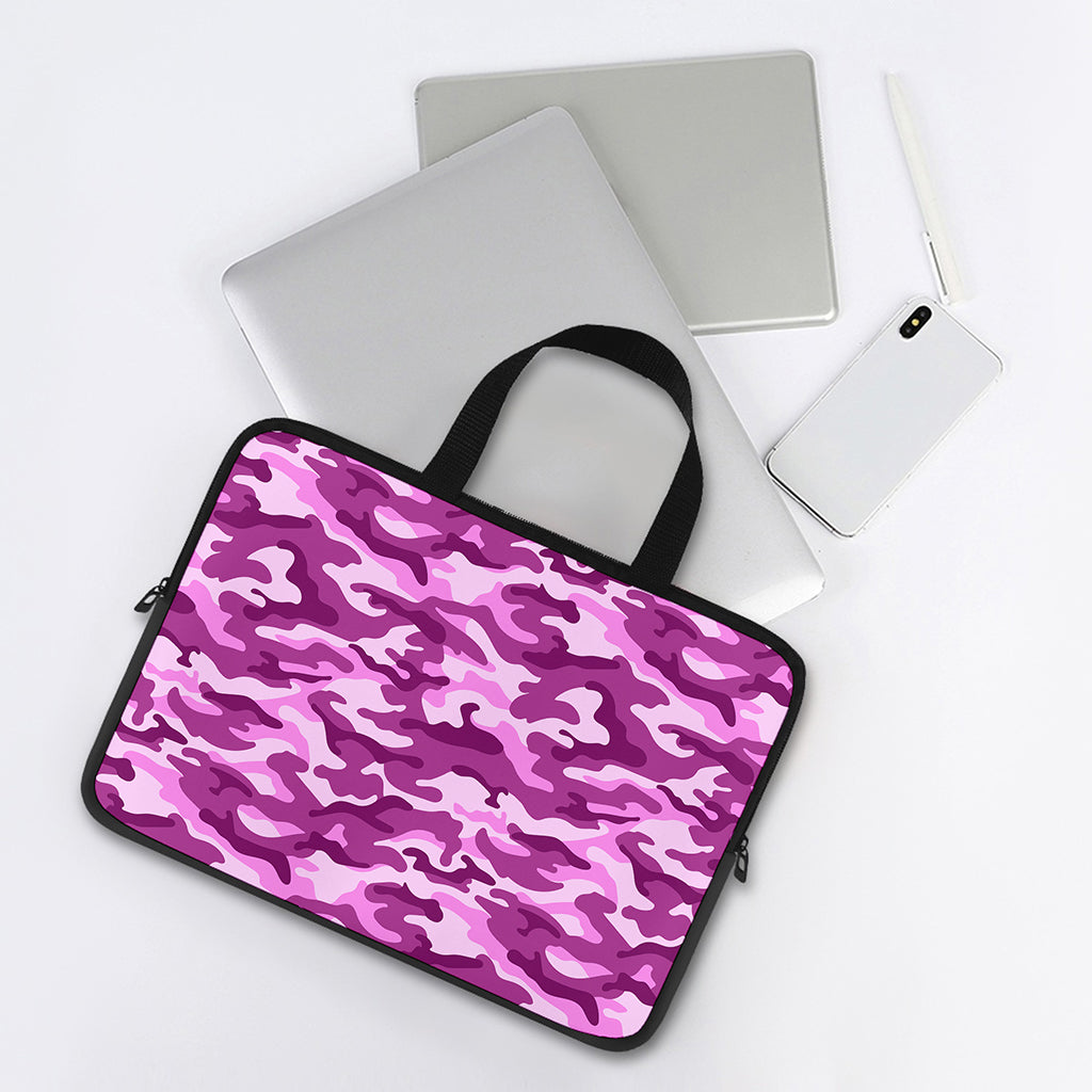 Pink Camouflage Print Laptop Sleeve With Handle