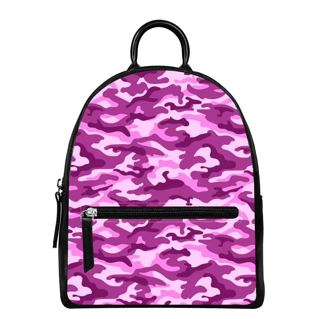 Pink Camouflage Print Leather Backpack