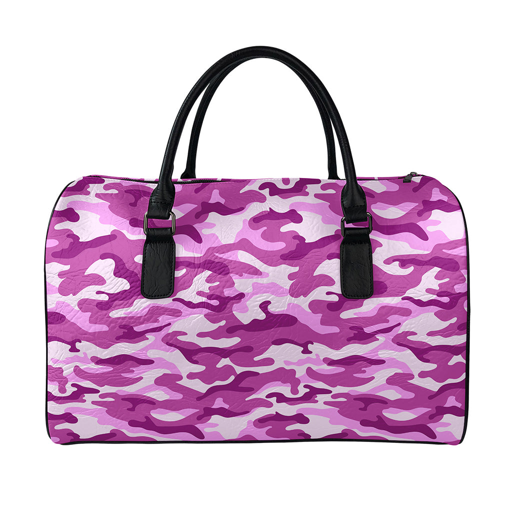 Pink Camouflage Print Leather Duffle Bag