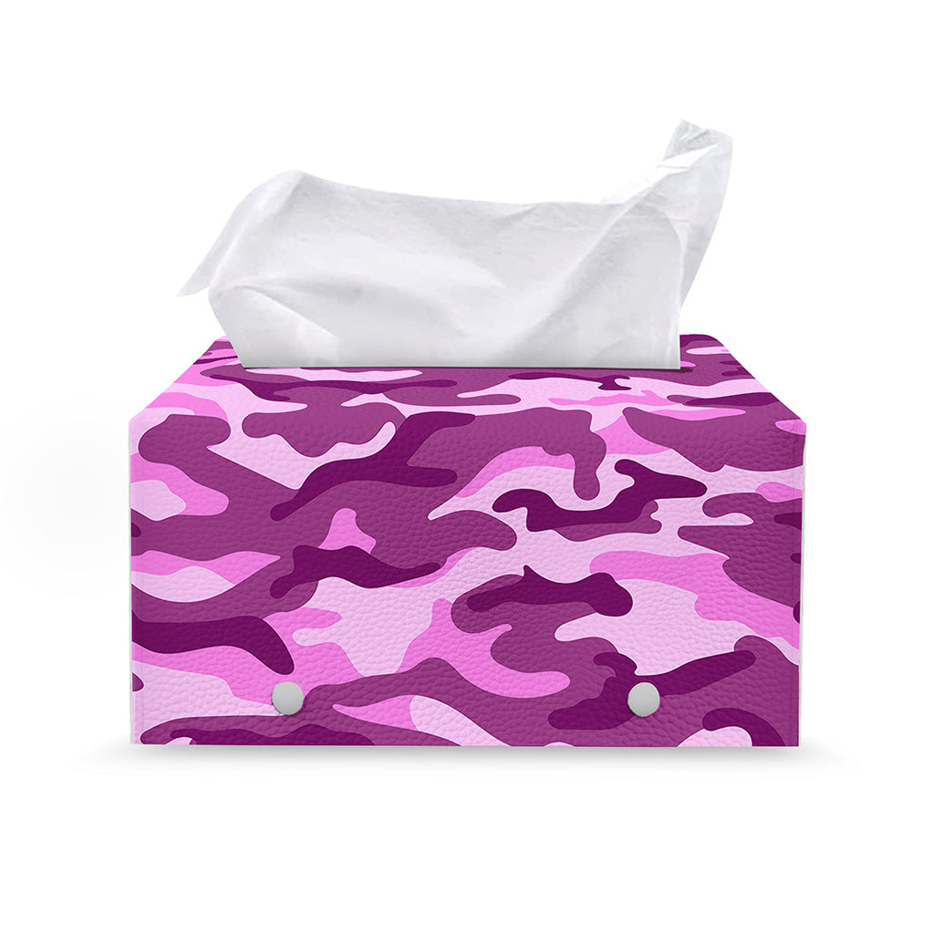 Pink Camouflage Print Leather Tissue Box Cover