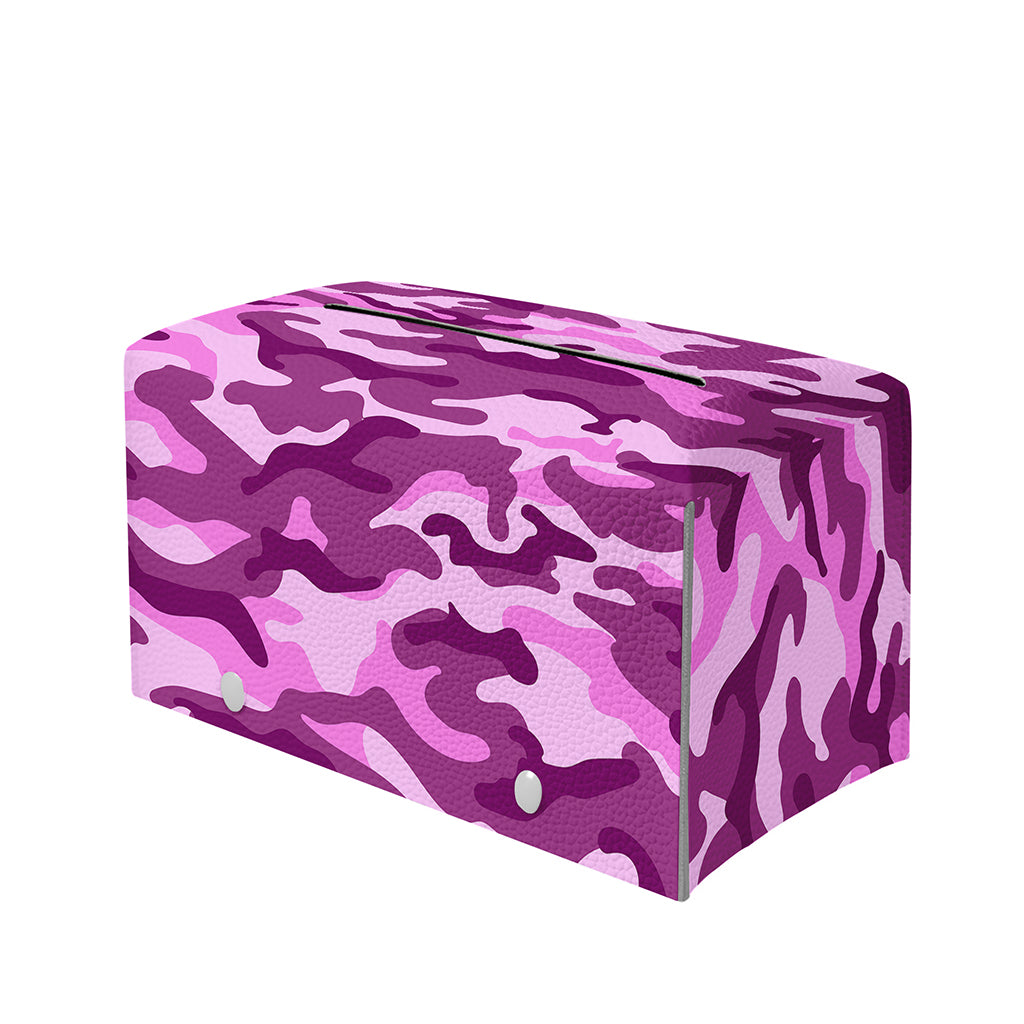 Pink Camouflage Print Leather Tissue Box Cover