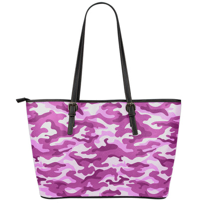 Pink Camouflage Print Leather Tote Bag