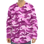 Pink Camouflage Print Long Sleeve Baseball Jersey