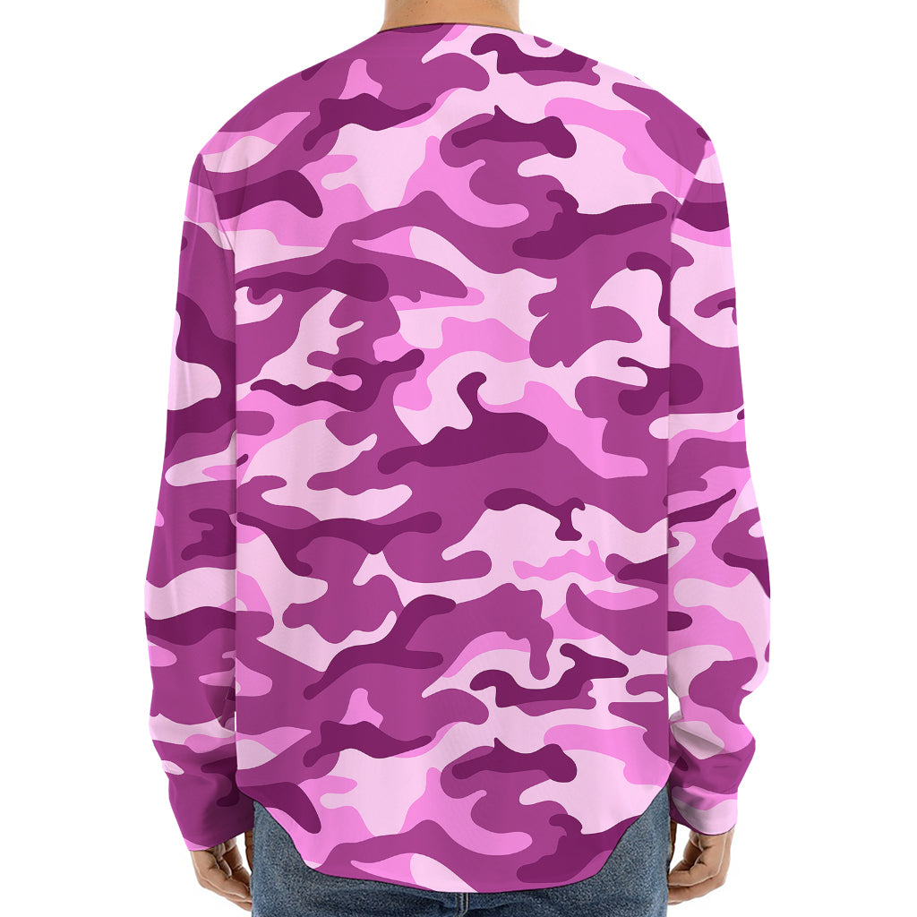 Pink Camouflage Print Long Sleeve Baseball Jersey