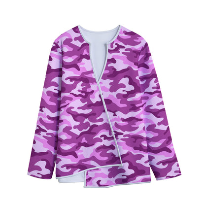 Pink Camouflage Print Long Sleeve Short Coat