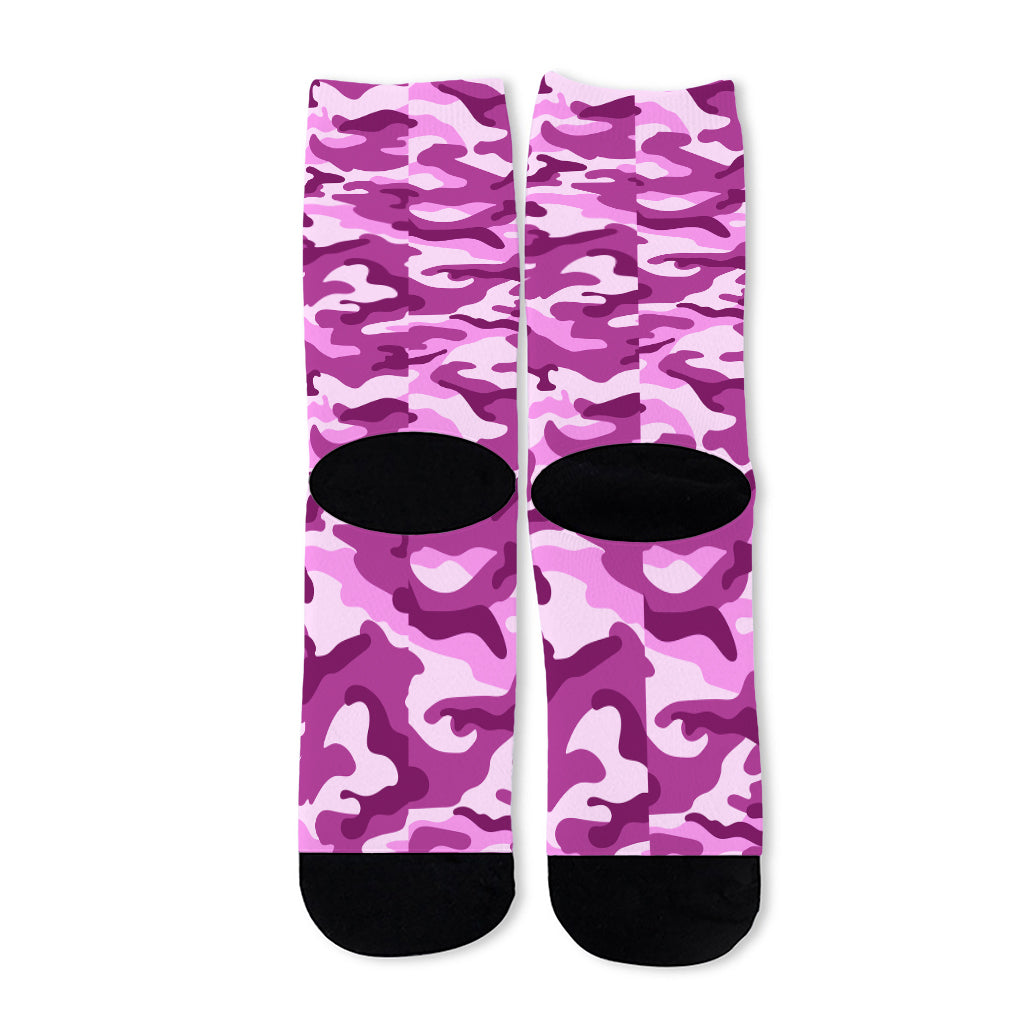Pink Camouflage Print Long Socks
