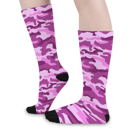 Pink Camouflage Print Long Socks