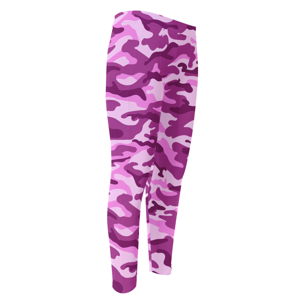Pink Camouflage Print Men's Compression Pants
