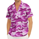 Pink Camouflage Print Men's Deep V-Neck Shirt