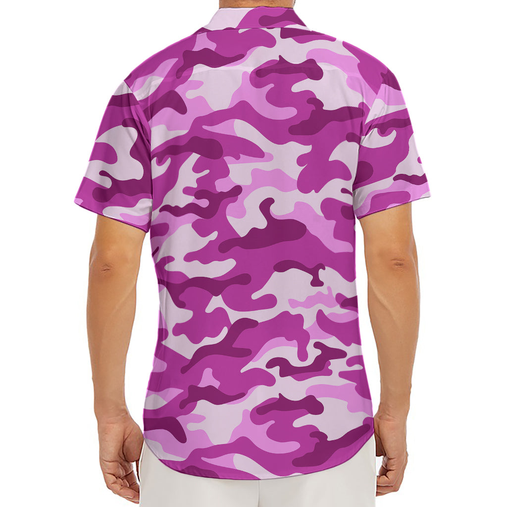 Pink Camouflage Print Men's Deep V-Neck Shirt
