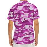 Pink Camouflage Print Men's Deep V-Neck Shirt