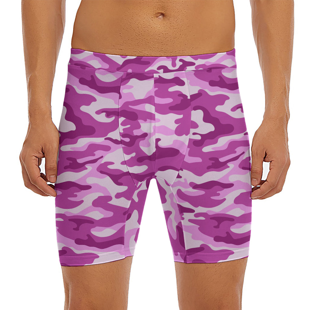 Pink Camouflage Print Men's Long Boxer Briefs