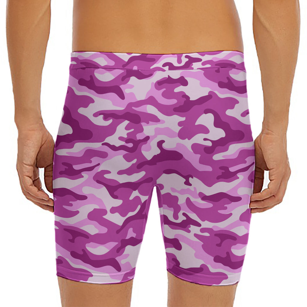 Pink Camouflage Print Men's Long Boxer Briefs
