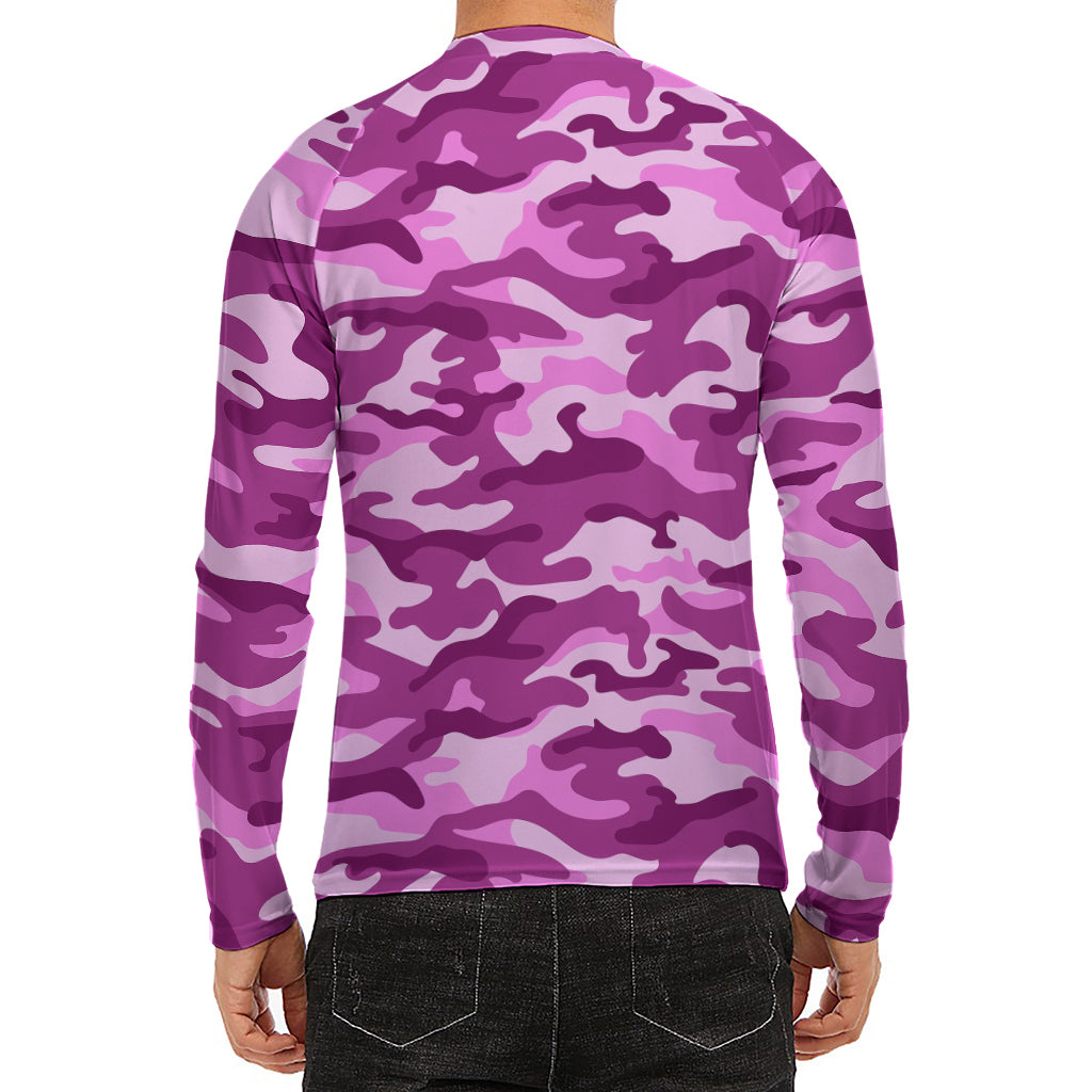 Pink Camouflage Print Men's Long Sleeve Rash Guard