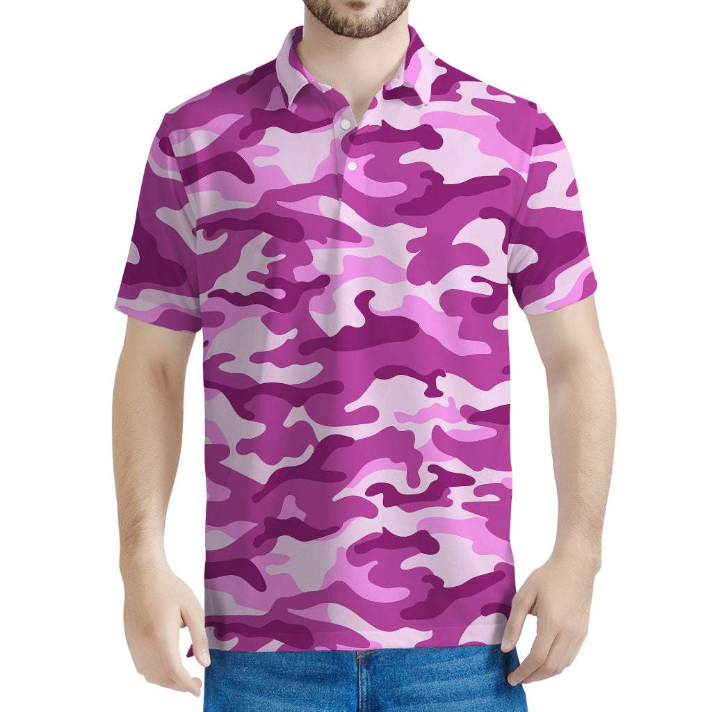 Pink Camouflage Print Men's Polo Shirt