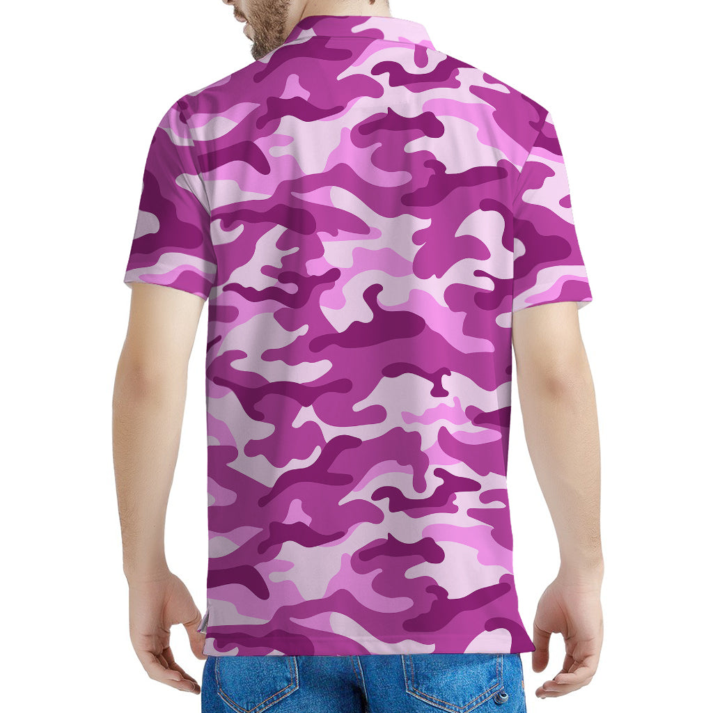 Pink Camouflage Print Men's Polo Shirt