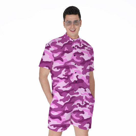 Pink Camouflage Print Men's Rompers
