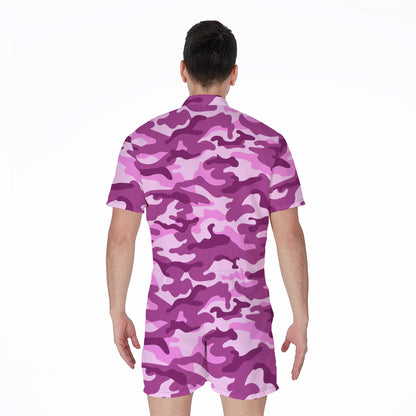 Pink Camouflage Print Men's Rompers