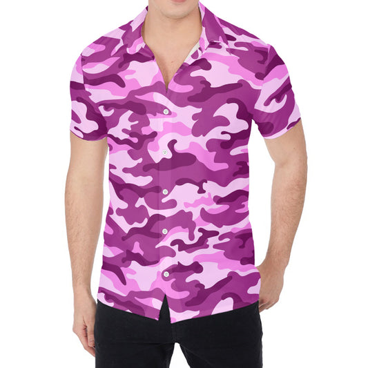 Pink Camouflage Print Men's Shirt