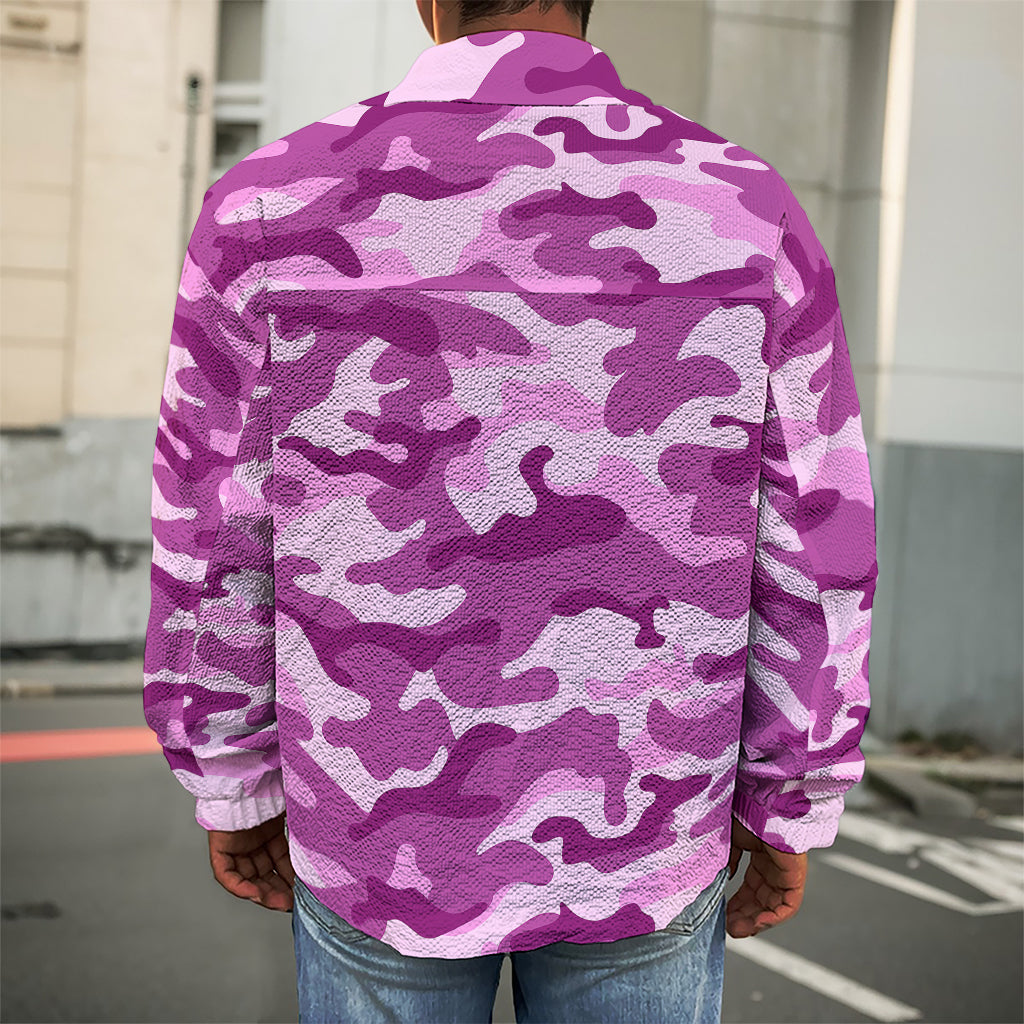 Pink Camouflage Print Men's Shirt Jacket