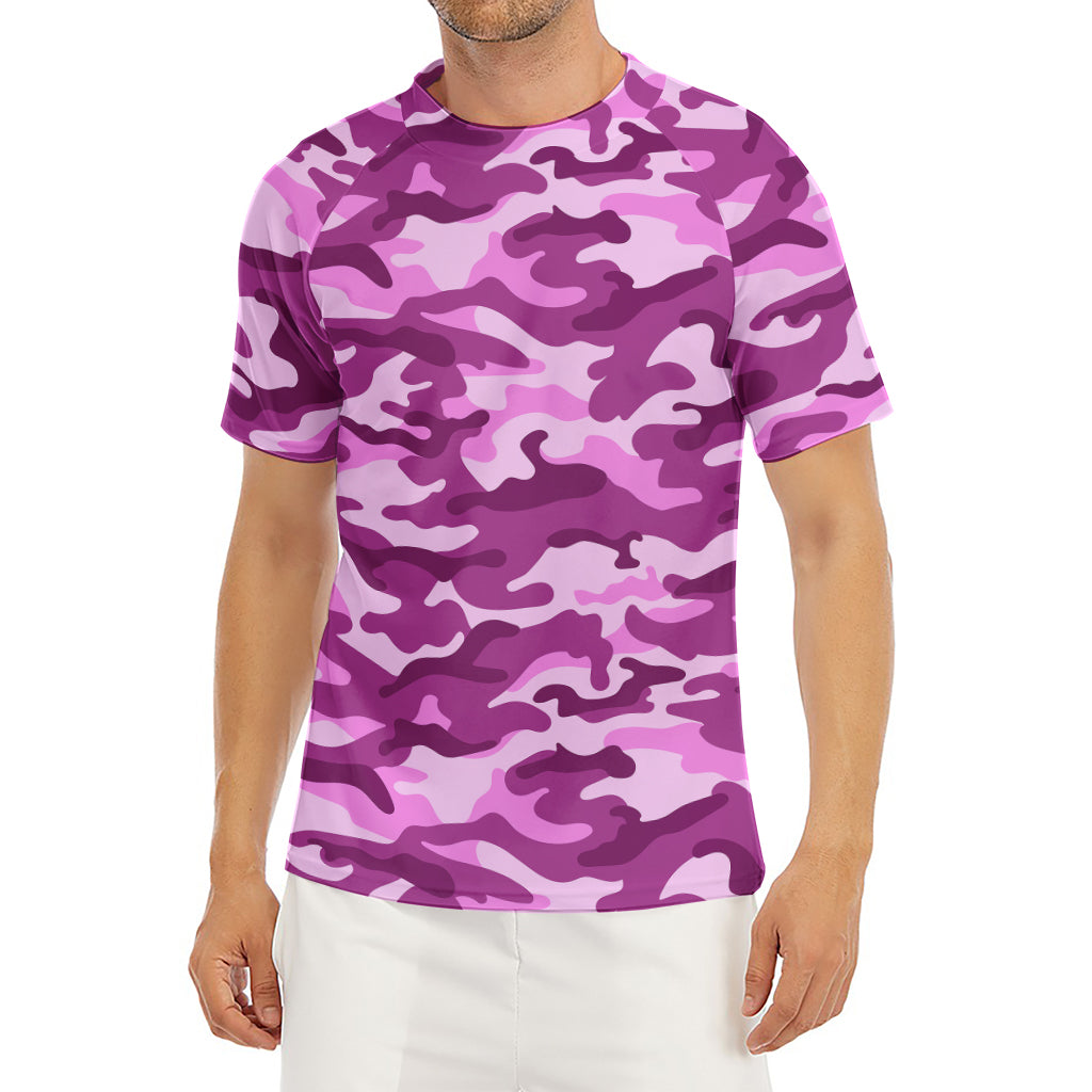Pink Camouflage Print Men's Short Sleeve Rash Guard