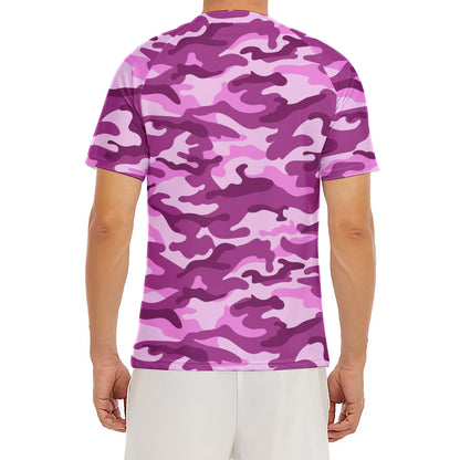Pink Camouflage Print Men's Short Sleeve Rash Guard