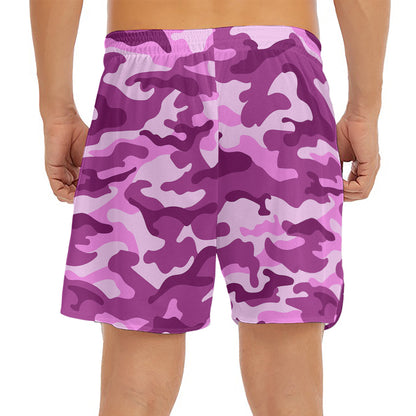 Pink Camouflage Print Men's Split Running Shorts