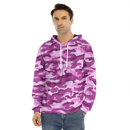 Pink Camouflage Print Men's Velvet Pullover Hoodie