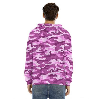 Pink Camouflage Print Men's Velvet Pullover Hoodie