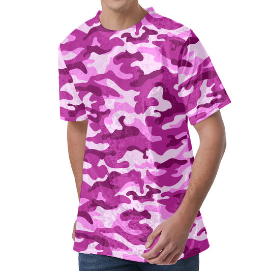 Pink Camouflage Print Men's Velvet T-Shirt