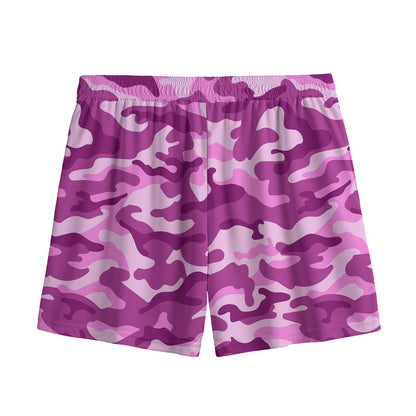 Pink Camouflage Print Mesh Shorts