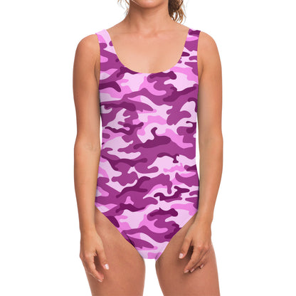 Pink Camouflage Print One Piece Swimsuit