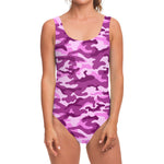 Pink Camouflage Print One Piece Swimsuit