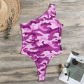 Pink Camouflage Print One Shoulder Bodysuit