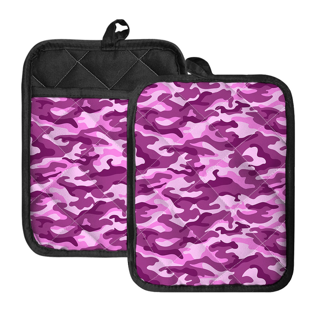 Pink Camouflage Print Pot Holders With Pocket