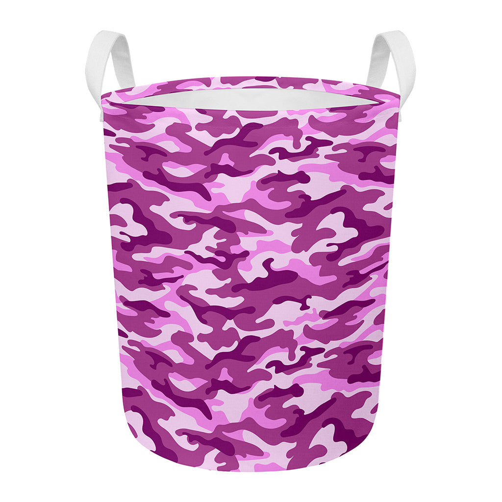 Pink Camouflage Print Round Laundry Basket
