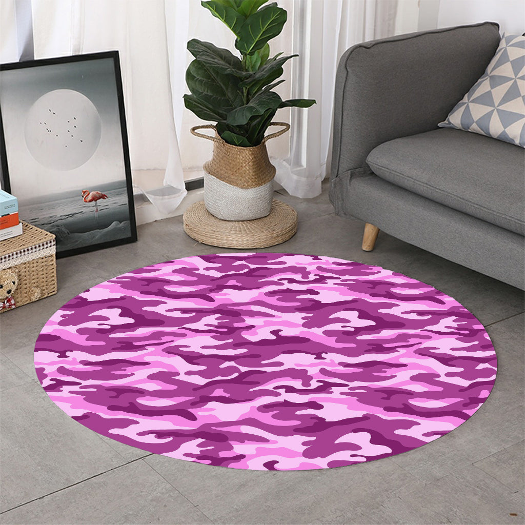Pink Camouflage Print Round Rug