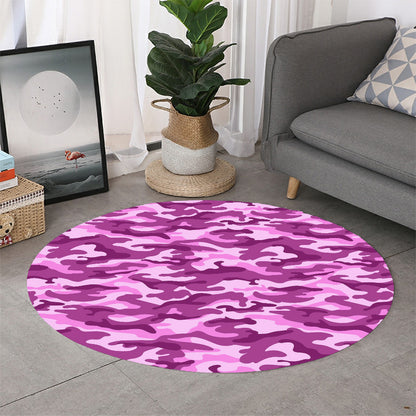 Pink Camouflage Print Round Rug